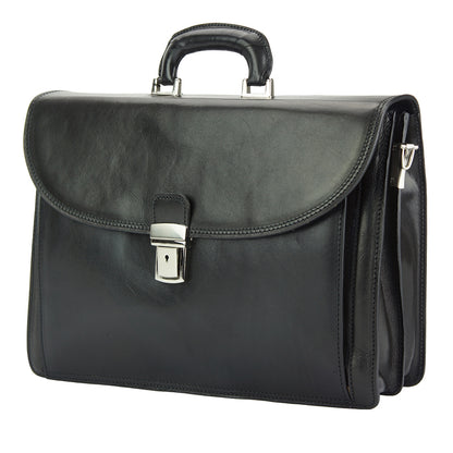 Beniamino Italian Leather Business Briefcase with Front Pocket - Made In Italy