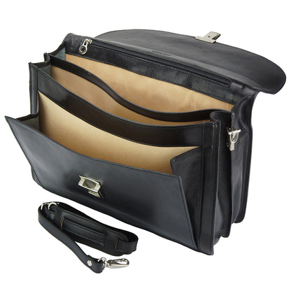 Beniamino Italian Leather Business Briefcase with Front Pocket - Made In Italy