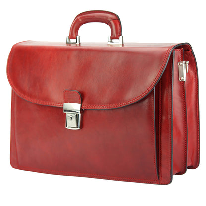 Beniamino Italian Leather Business Briefcase with Front Pocket - Made In Italy