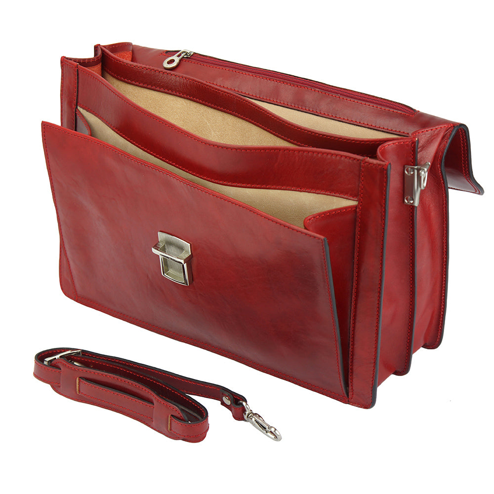 Beniamino Italian Leather Business Briefcase with Front Pocket - Made In Italy