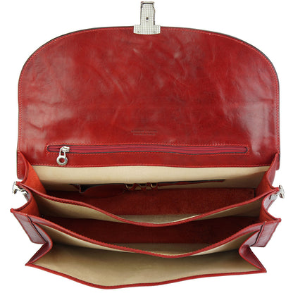 Beniamino Italian Leather Business Briefcase with Front Pocket - Made In Italy