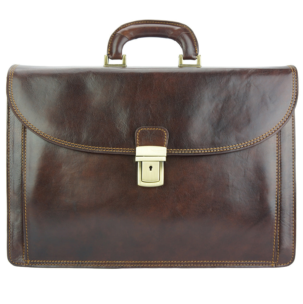 Beniamino Italian Leather Business Briefcase with Front Pocket - Made In Italy