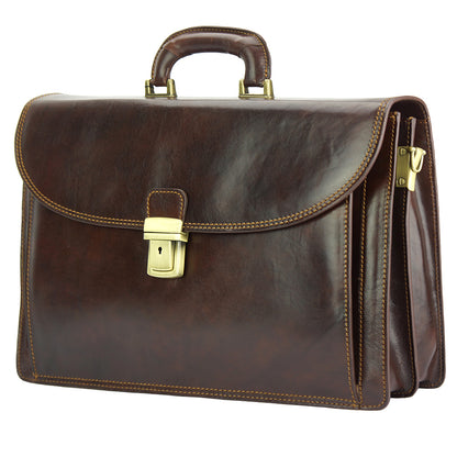Beniamino Italian Leather Business Briefcase with Front Pocket - Made In Italy