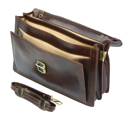 Beniamino Italian Leather Business Briefcase with Front Pocket - Made In Italy