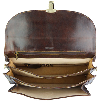 Beniamino Italian Leather Business Briefcase with Front Pocket - Made In Italy