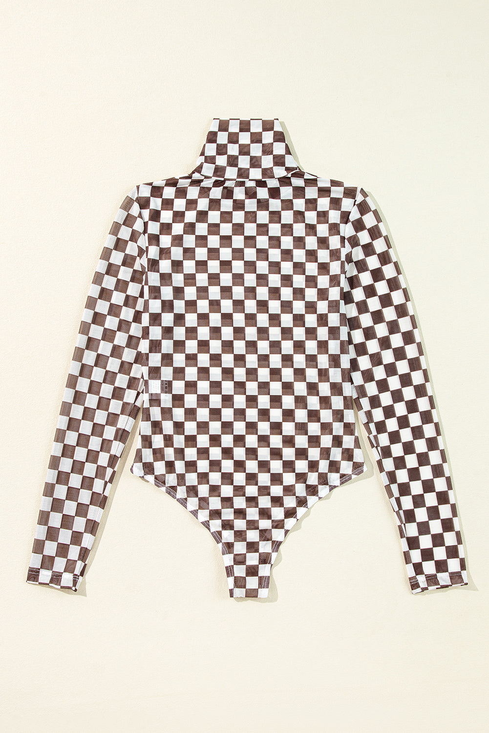 Black Checkered Printed Long Sleeve High Neck Bodysuit