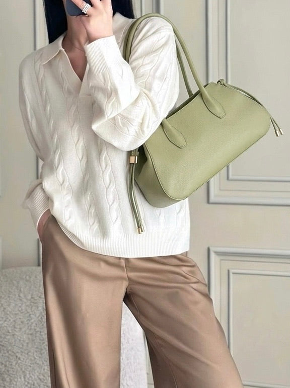 Heather Italian Cow Leather Shoulder Bag - Made In Italy