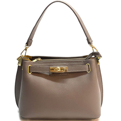 Lorettina Leather Lock Detail Shoulder Bag - Made In Italy