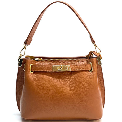 Lorettina Leather Lock Detail Shoulder Bag - Made In Italy