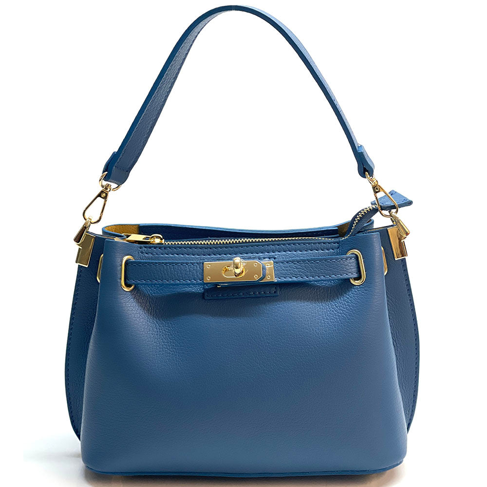 Lorettina Leather Lock Detail Shoulder Bag - Made In Italy