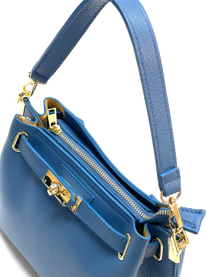 Lorettina Leather Lock Detail Shoulder Bag - Made In Italy