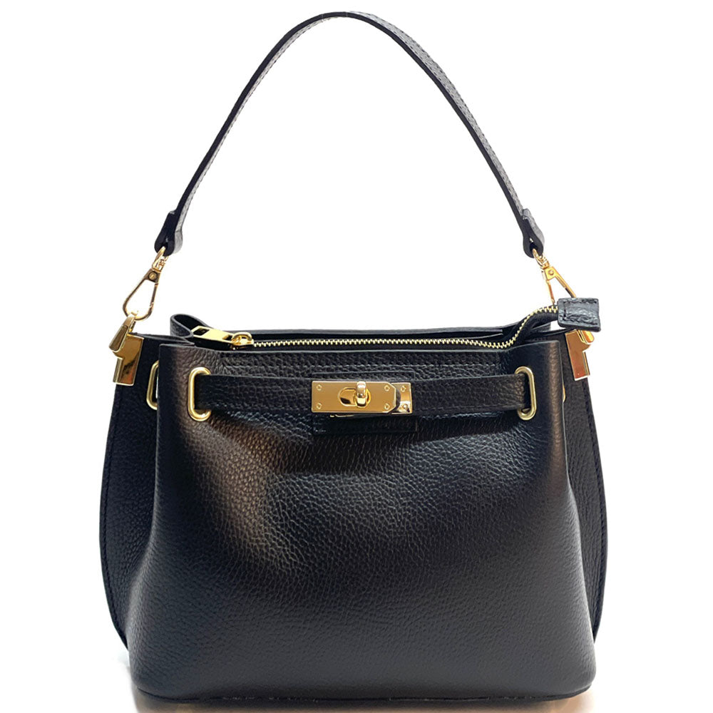Lorettina Leather Lock Detail Shoulder Bag - Made In Italy