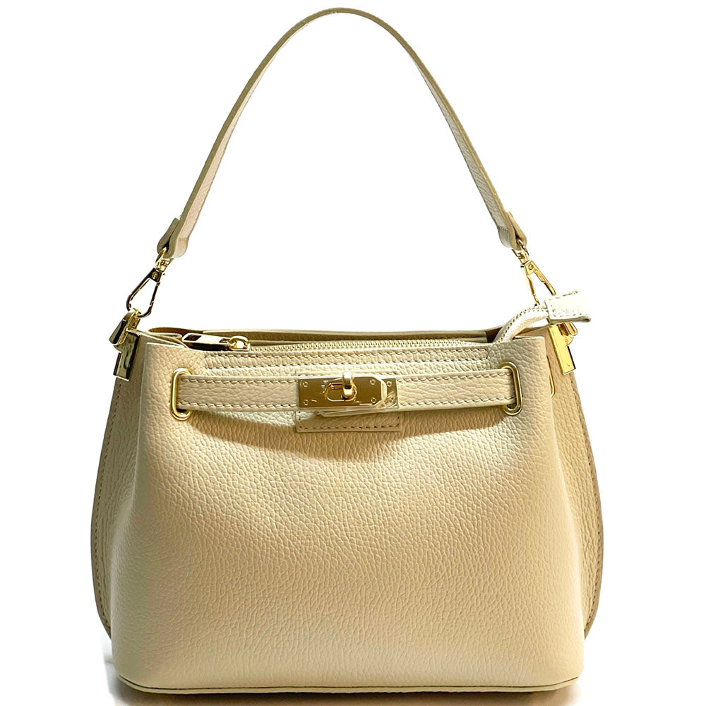 Lorettina Leather Lock Detail Shoulder Bag - Made In Italy