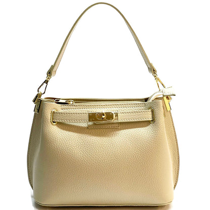 Lorettina Leather Lock Detail Shoulder Bag - Made In Italy