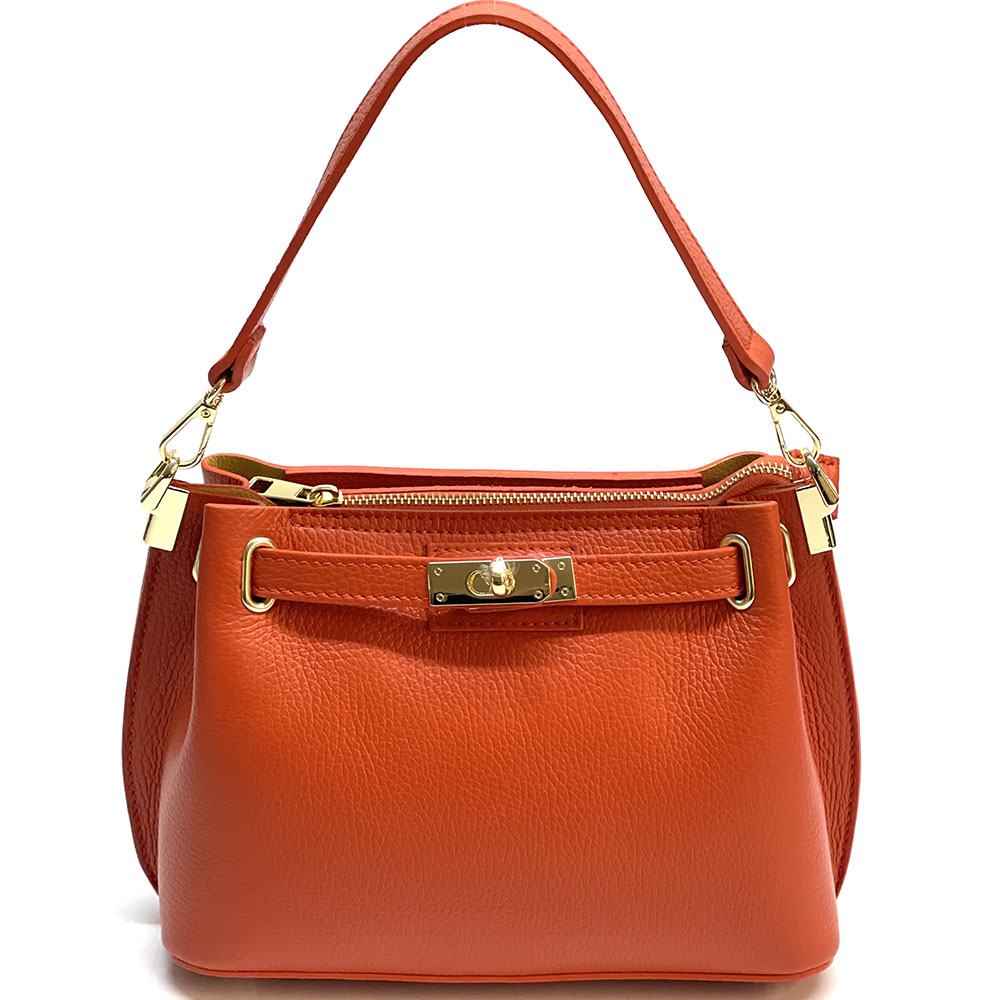 Lorettina Leather Lock Detail Shoulder Bag - Made In Italy