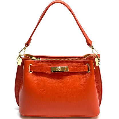 Lorettina Leather Lock Detail Shoulder Bag - Made In Italy