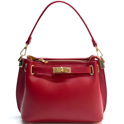Lorettina Leather Lock Detail Shoulder Bag - Made In Italy