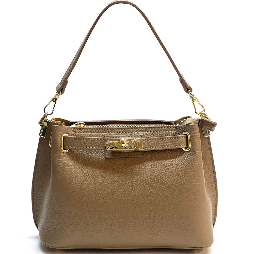 Lorettina Leather Lock Detail Shoulder Bag - Made In Italy