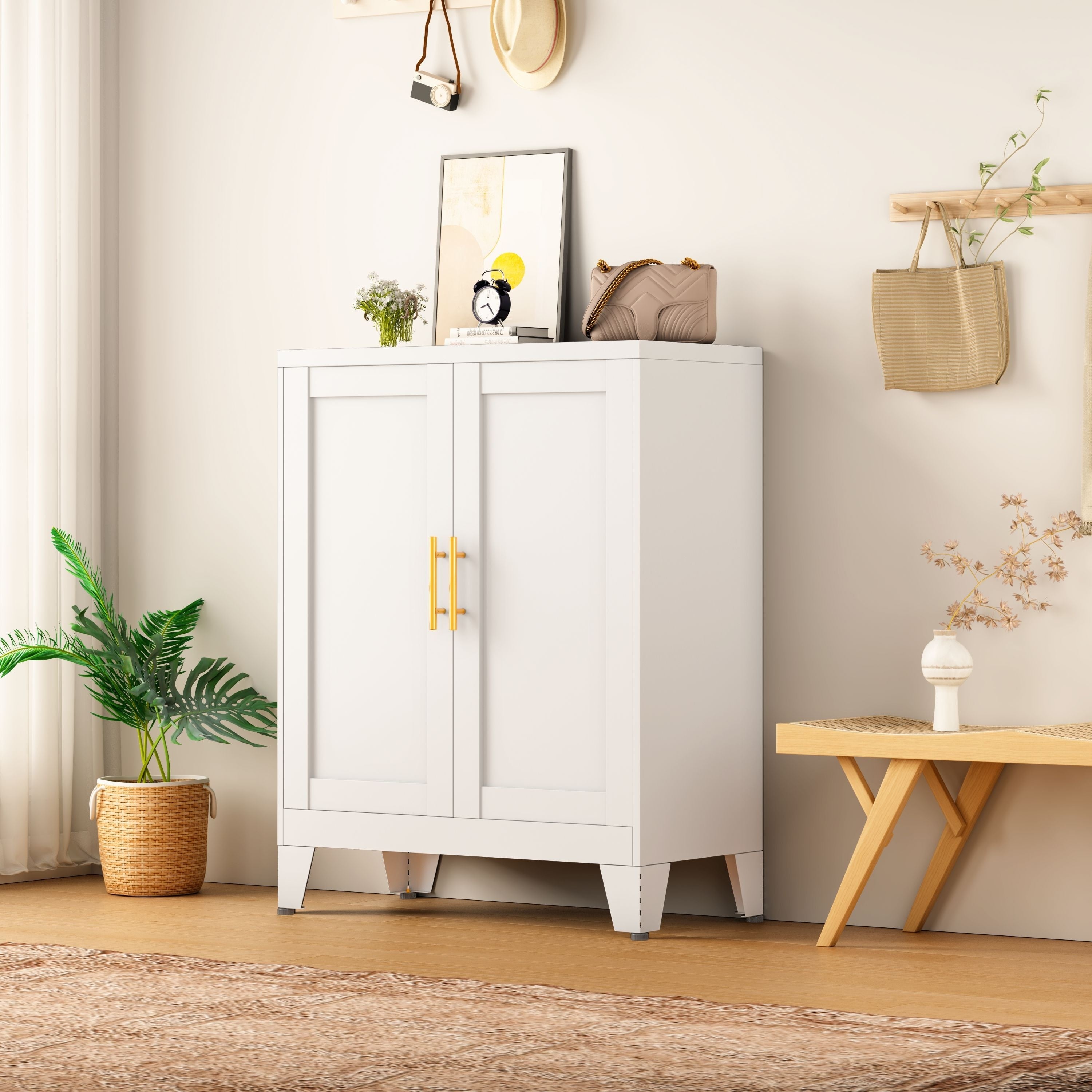 35.83&quot; Metal Storage Cabinet Sideboard with Adjustable Shelf and Double Doors
