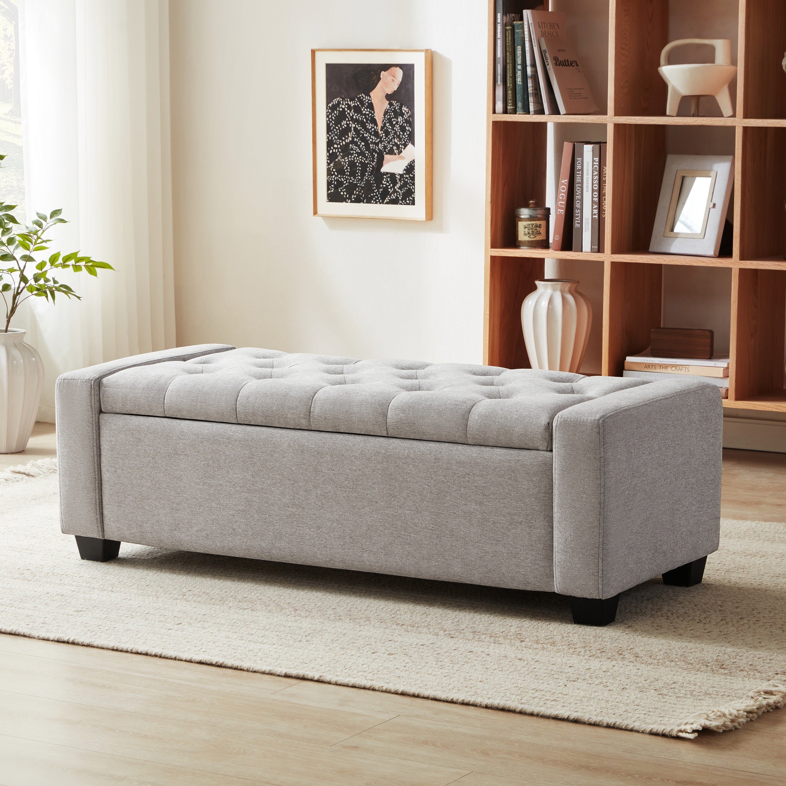 Home Ottoman with Storage, Storage Ottoman Bench with Safety Hinge, Upholstered Storage Bench with Seating for Bedroom, Living Room, Holds up to 330 lb
