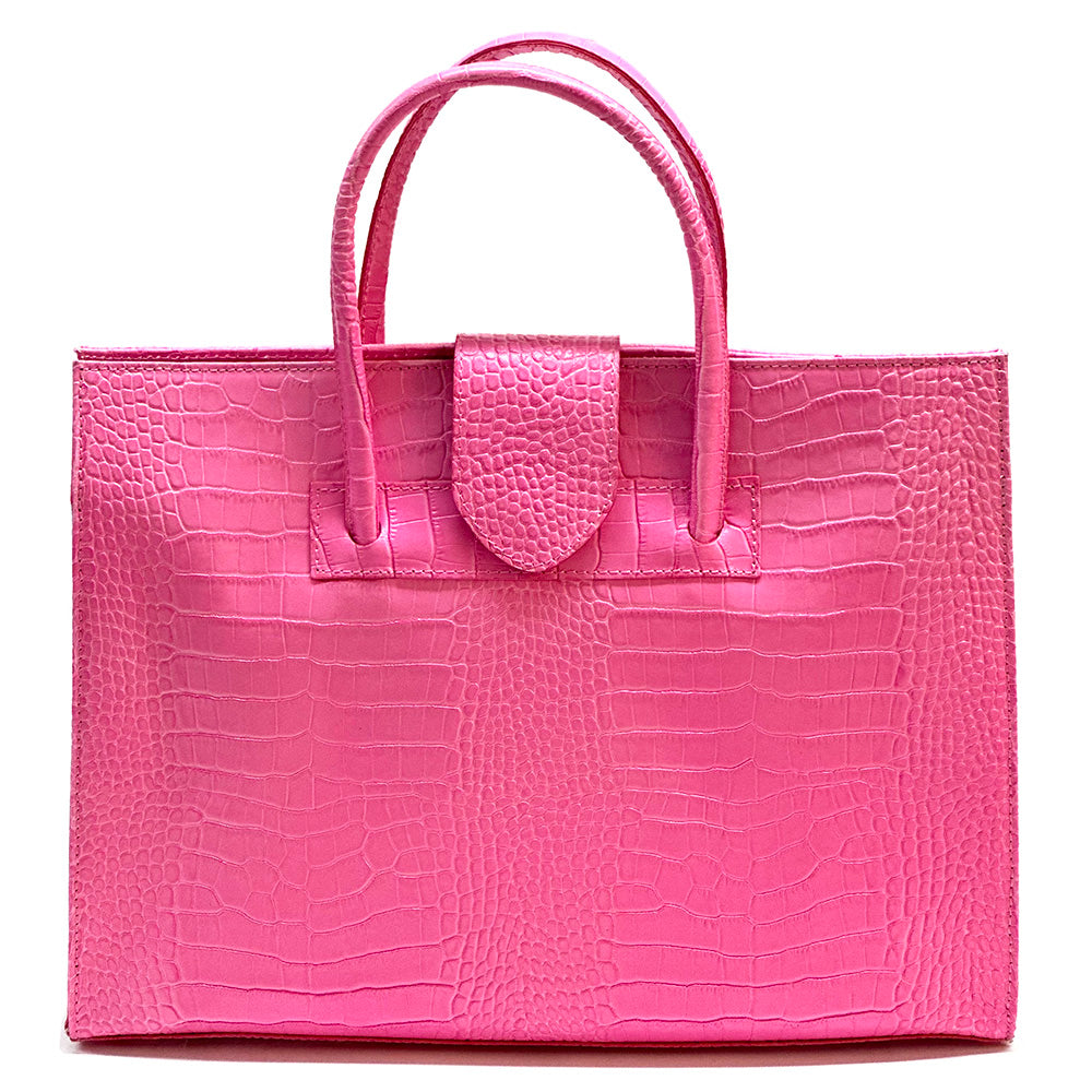 Crocetta Elegant Crocodile-Embossed Leather Briefcase - Made In Italy