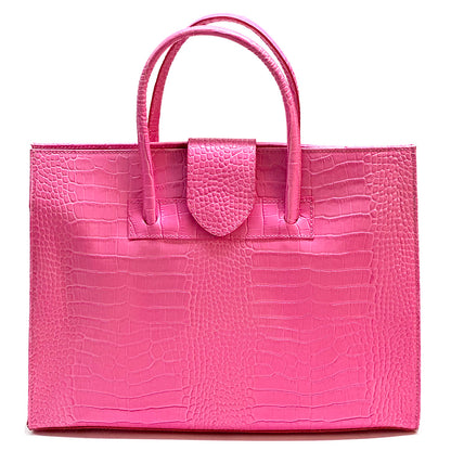 Crocetta Elegant Crocodile-Embossed Leather Briefcase - Made In Italy