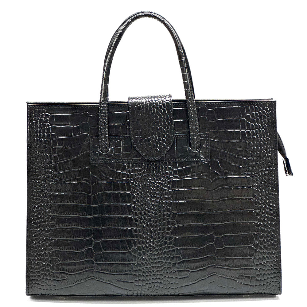 Crocetta Elegant Crocodile-Embossed Leather Briefcase - Made In Italy