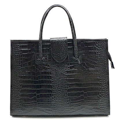 Crocetta Elegant Crocodile-Embossed Leather Briefcase - Made In Italy