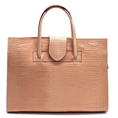 Crocetta Elegant Crocodile-Embossed Leather Briefcase - Made In Italy