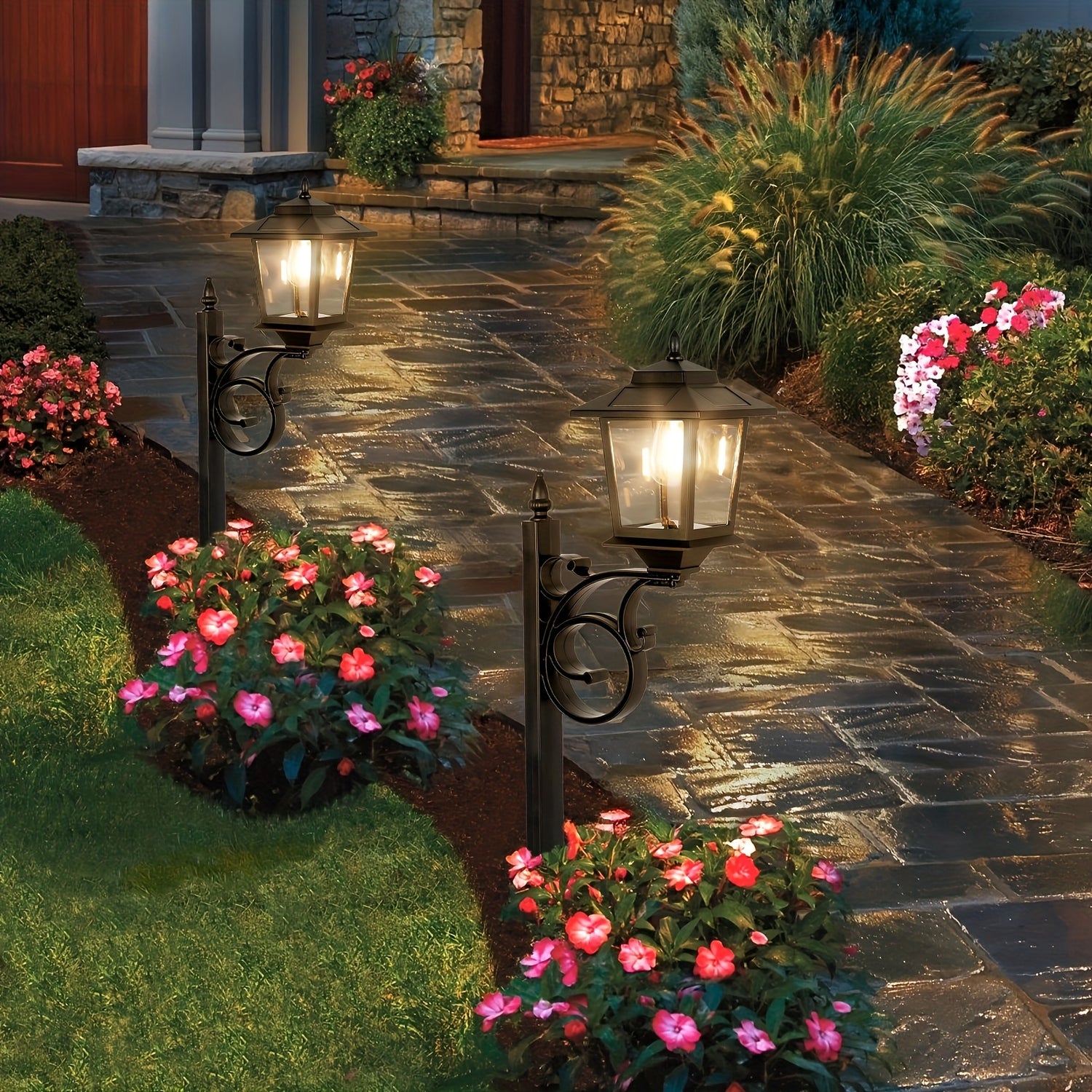 1pc High-Quality Solar-Powered Garden Street Lamp with Flower Pot - Large, Decorative Black Metal Light with Solar Charging, 1500mAh Battery, Outdoor Solar Lights for Garden, Pathway, Yard, Patio