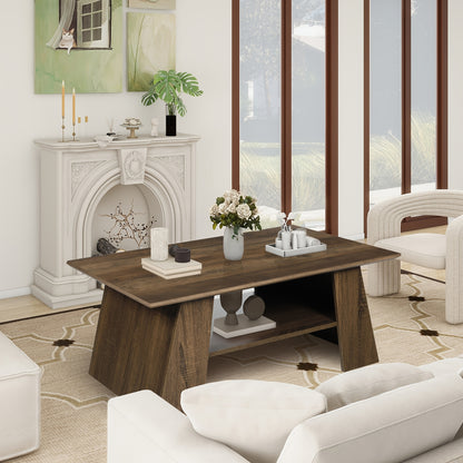 Modern Coffee Tables With Storage Shelf, 2-Tier, Farmhouse Wooden Center Table