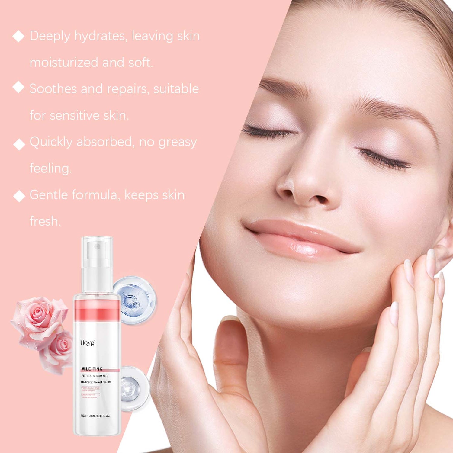 Hoygi Nicotinamide Rose Moisturizing Spray, Gentle Moisturizing Facial Skin Daily Skin Care Wet Compress Spray