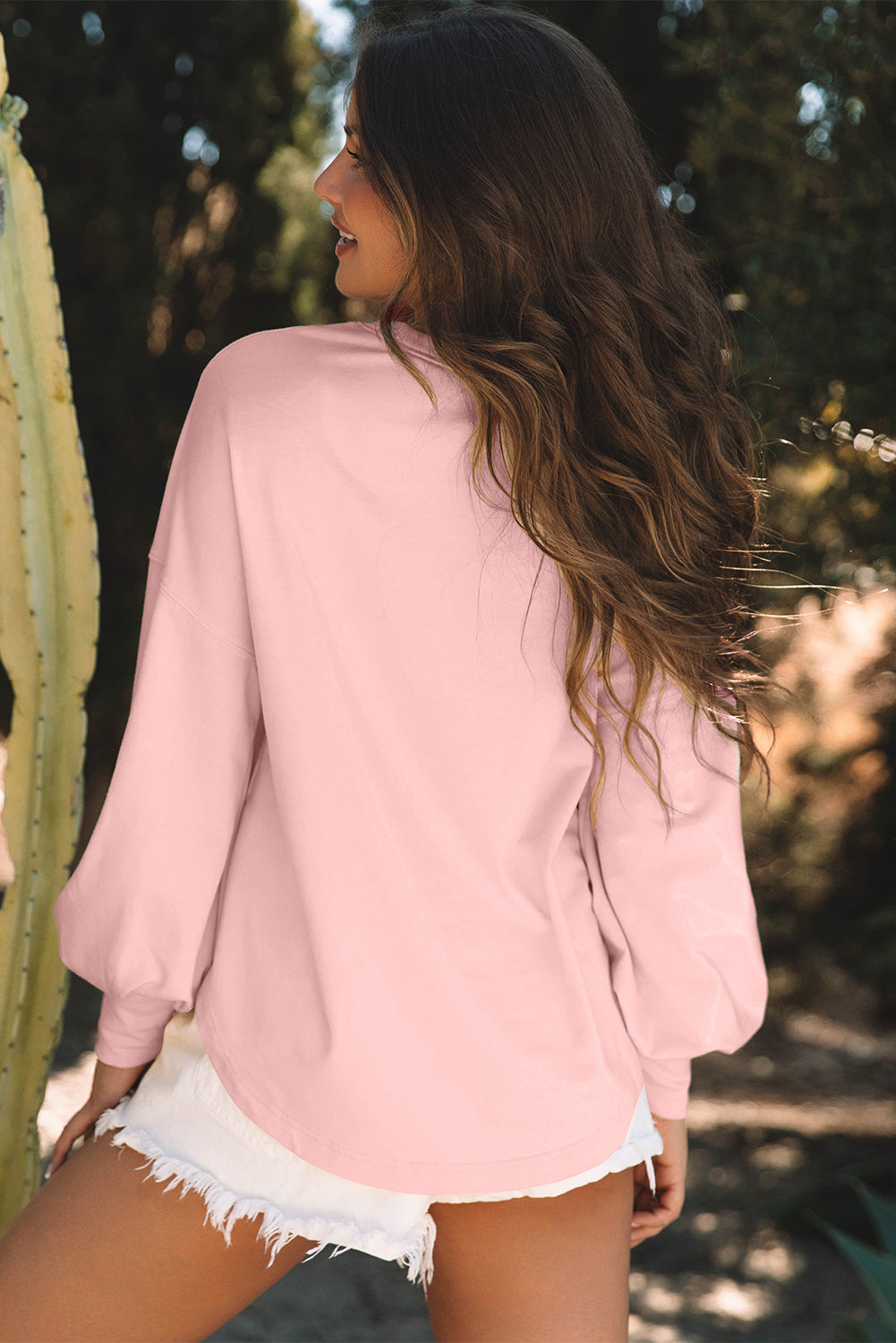 Gossamer Pink Studded Star Graphic Oversized Long Sleeve Top