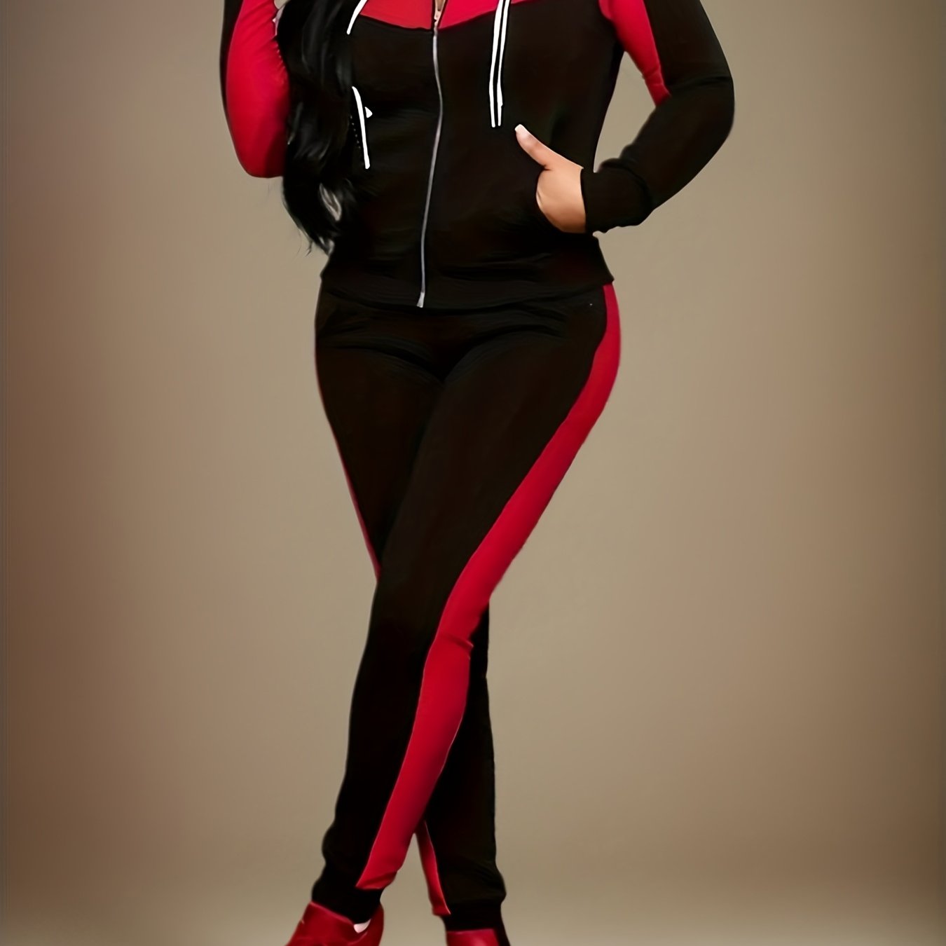 2025 Red &amp; Black Camo Hoodie Set | Women&