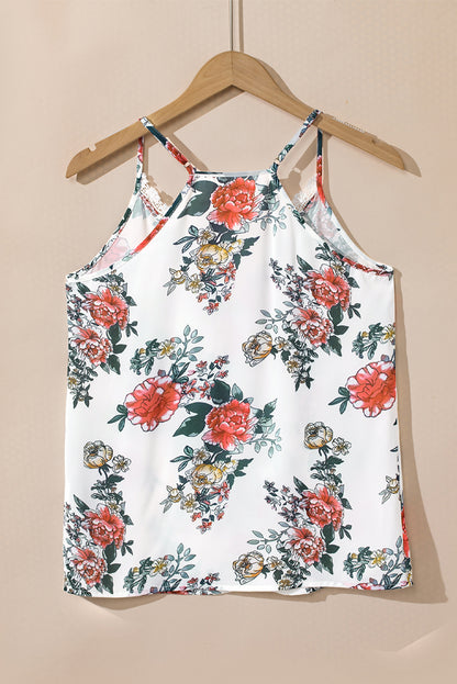 Lace V Neck Summer Floral Print Tank Top