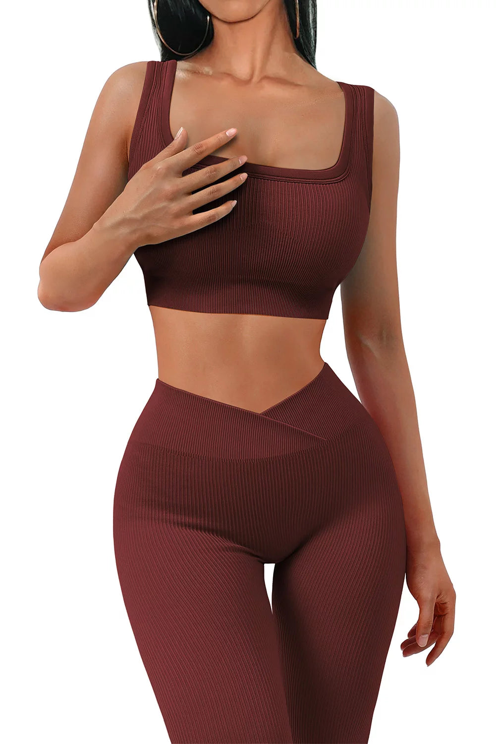 Workout Sets for Women 2 Piece Seamless Yoga Outfits Tracksuit High Waisted Yoga Leggings and Crop Tank Top Gym Active Set