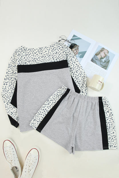 Set of Leopard Lounge Shorts and Long-Sleeved Top