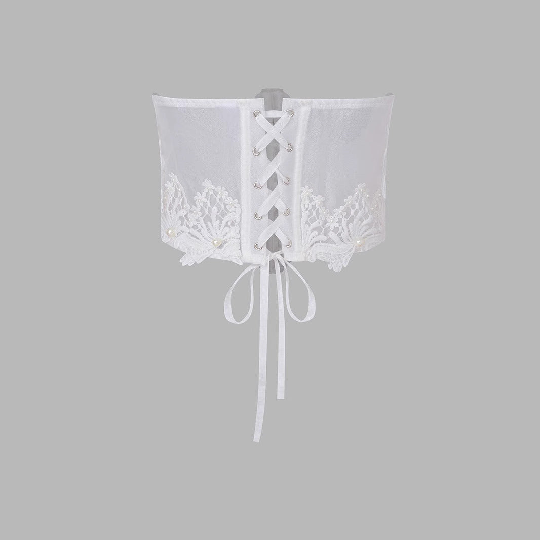 Fishbone Bust Support Shapewear Fringe Bead Waist Tying Strap Sexy Bralette