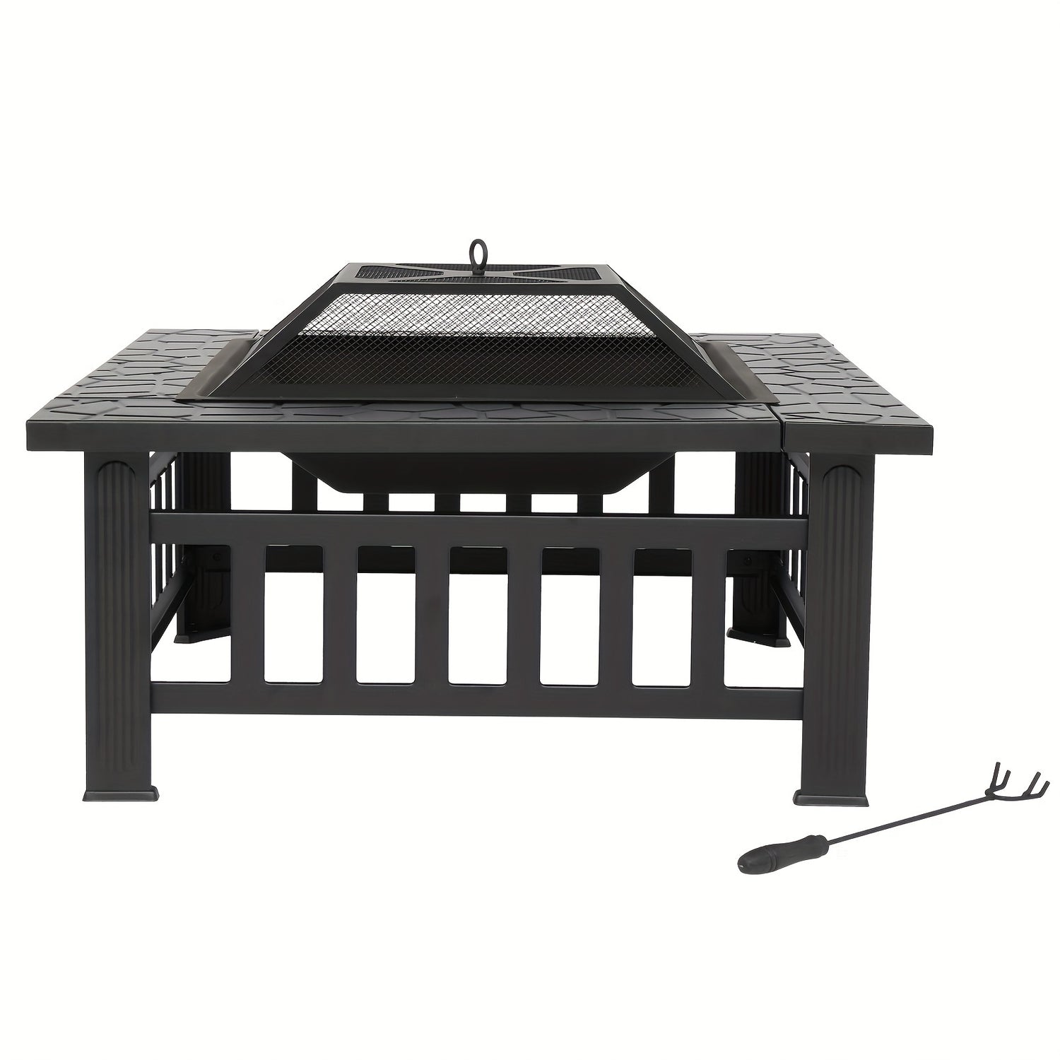 38in Round Wrought Iron with Grill Pan Wood Burning Fire Pit