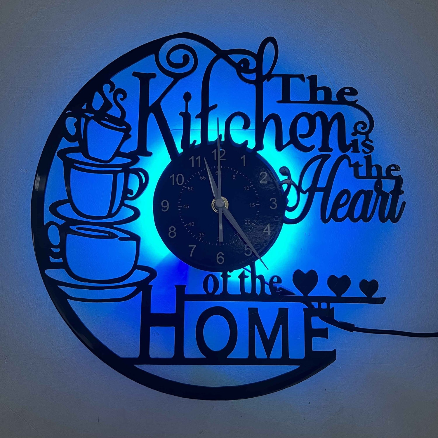 Vinyl Wall Clock - LED Glow-in-the-dark With Seven Colors, Home Kitchen Theme - For Home Decor, Bar Decor, Store Decor  -  Art Pieces