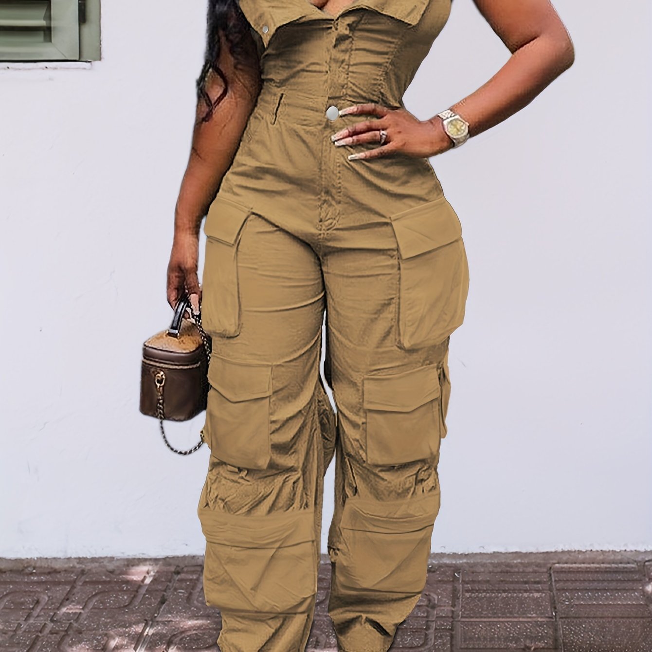 CHICSALE Women’s Bandeau Jumpsuit - Sexy Tube Top One-Piece with Button Detail