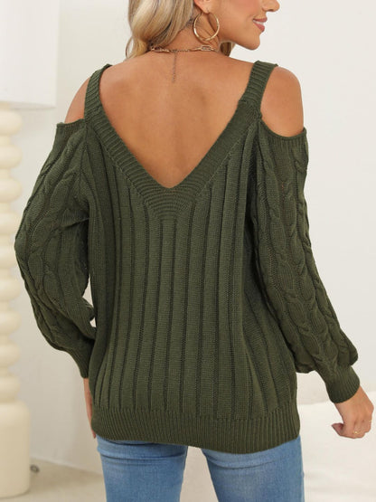 Cable-Knit Heart V-Neck Sweater