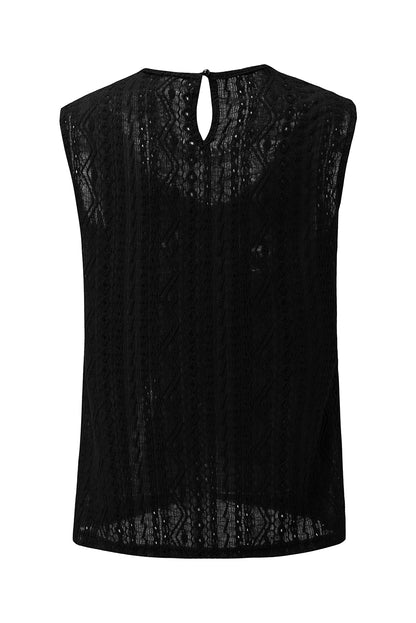 Elegant Black Crochet Lace Keyhole Back Tank Top