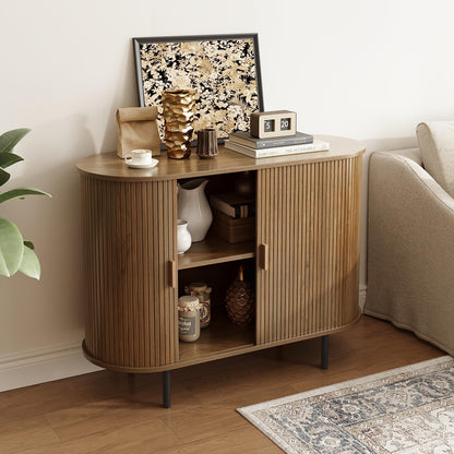40&quot; Sliding Door Storage Cabinet, Sideboard Buffet Cabinet With Adjustable Shelf, Modern Accent Coffee Bar Cabinet Console Table