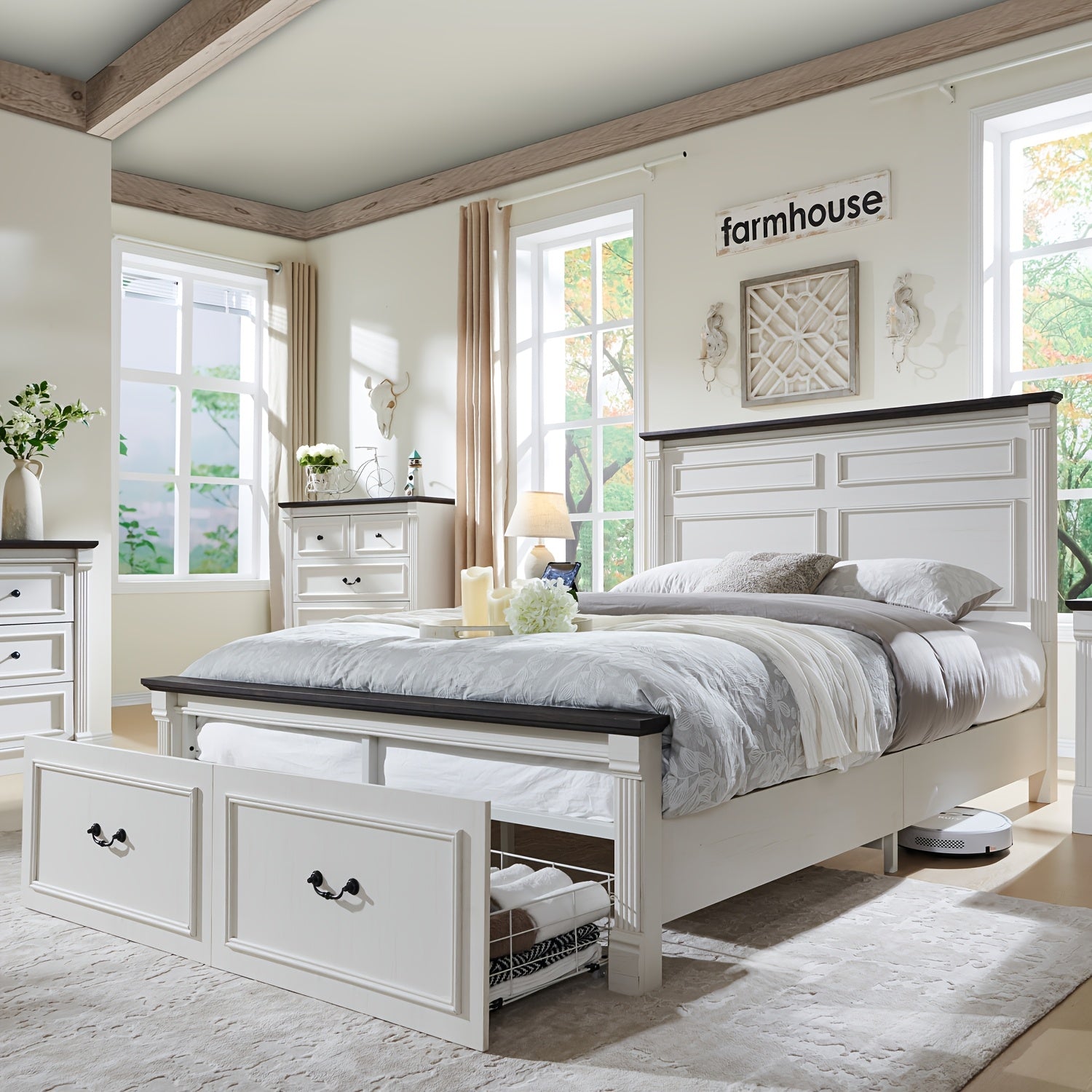 Rustic Farmhouse Full-Size Bed Frame with Tall Headboard
