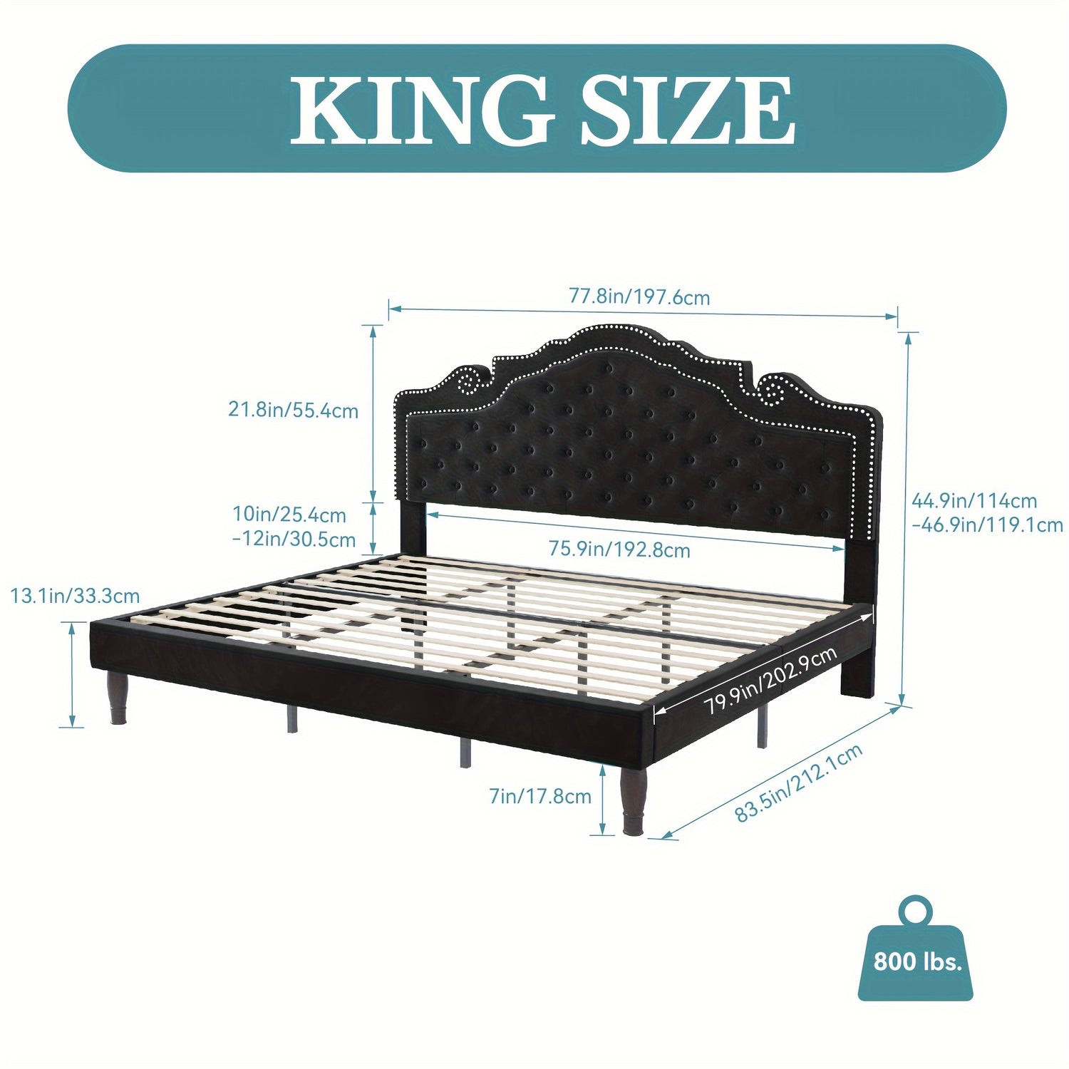 Adjustable Velvet Tiara Headboard Bed Frame - Full/Queen/King Size Upholstered Diamond Button Tufted Platform Bed