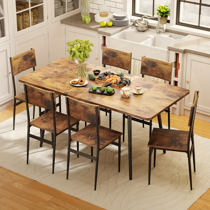 63&quot; Extendable Dining Table Set for 4-6 People, 7pcs Dining Table Set for 6 People with 6 Chairs, MDF Wood Board