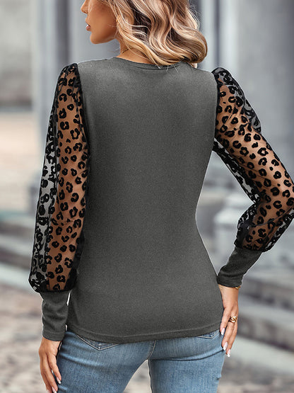 Leopard Print Sheer Round Neck Top