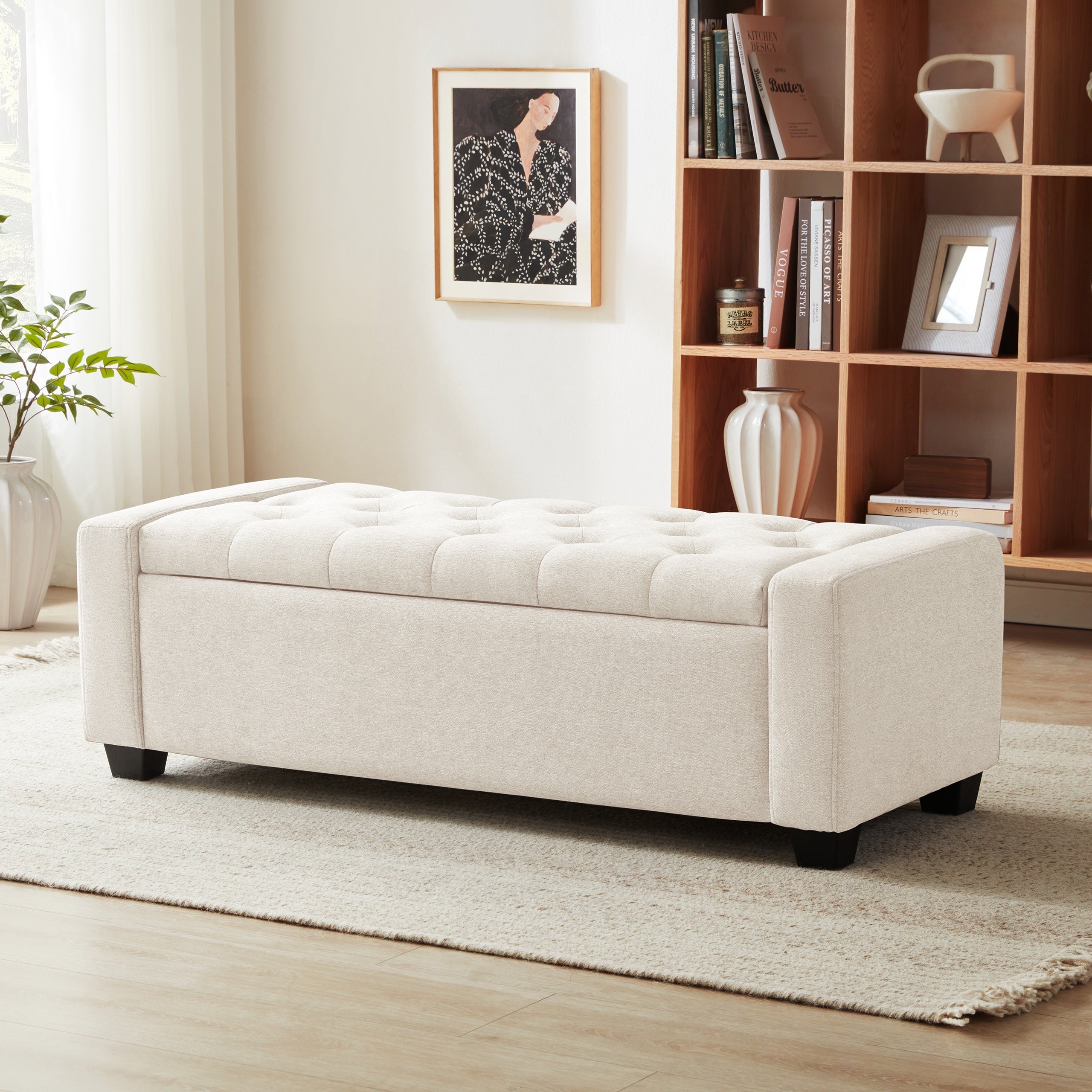 Home Ottoman with Storage, Storage Ottoman Bench with Safety Hinge, Upholstered Storage Bench with Seating for Bedroom, Living Room, Holds up to 330 lb
