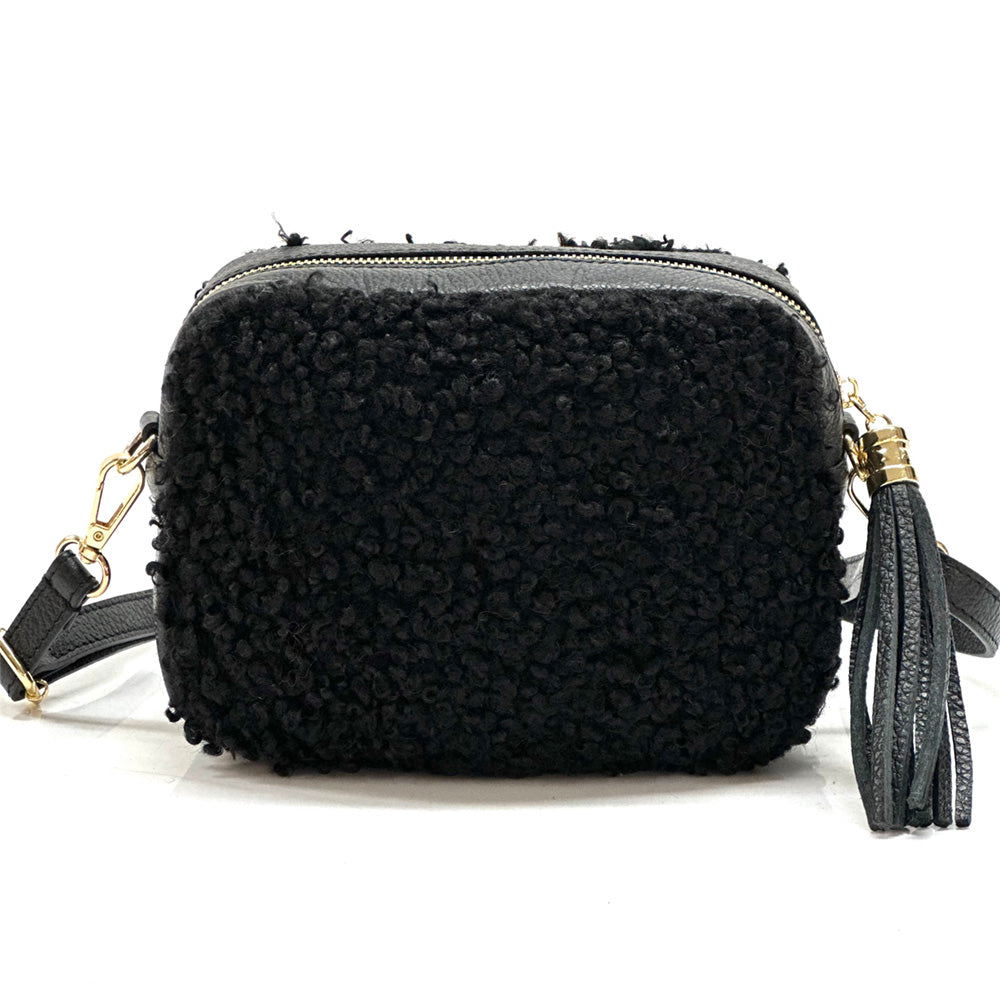 Amara Teddy leather shoulder bag - Made In Italy